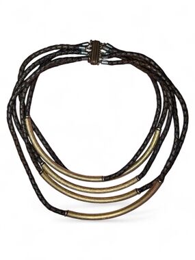 Unisex Multi-strand Braided Brown Leather Necklace - Magnetic Closure